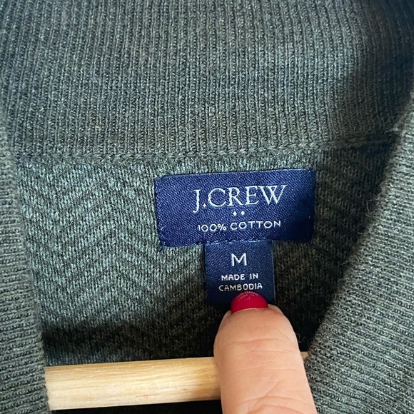 J. Crew Men's Henley Zip Mock Neck Sweater Size M Green Cotton Long sleeve - Picture 8 of 8